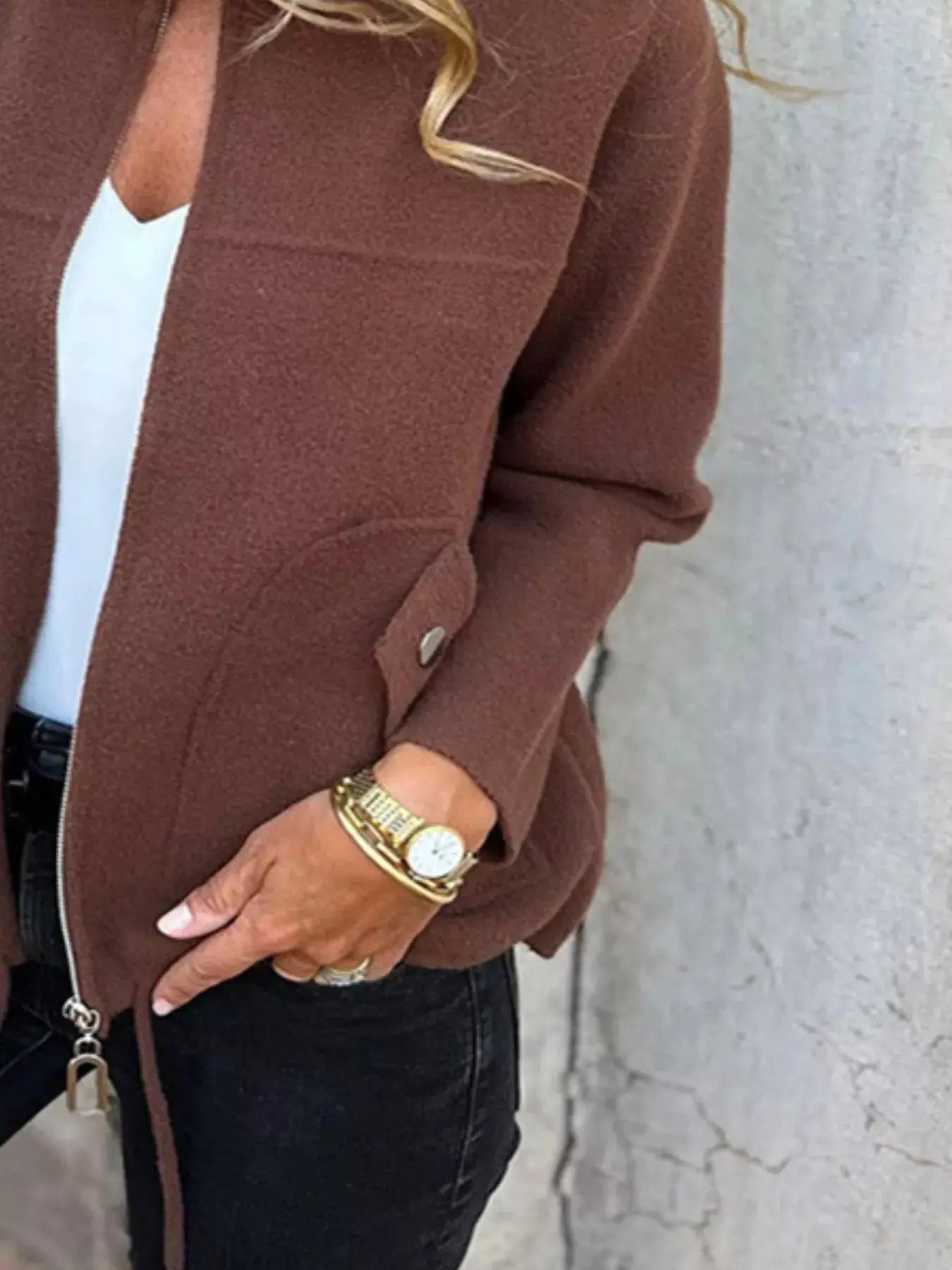 Full Size Zip - Up Long Sleeve Outerwear Plus Size - Charmdeals