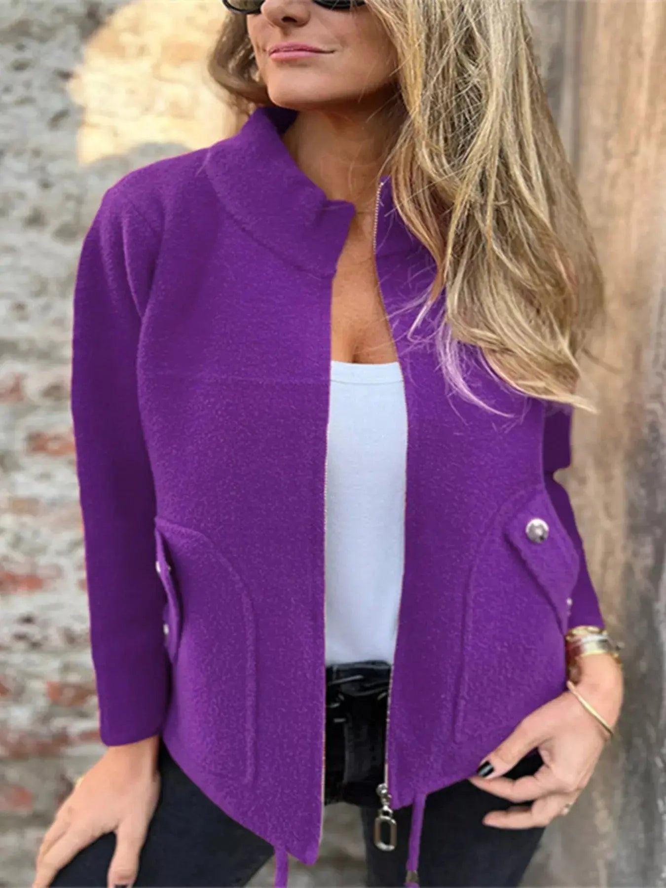 Full Size Zip - Up Long Sleeve Outerwear Plus Size - Charmdeals