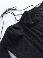 Glitter Mini Dress with Sleeves - Charmdeals