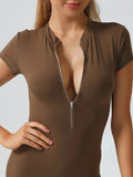 Half Zip Short Sleeve Active Romper - Charmdeals