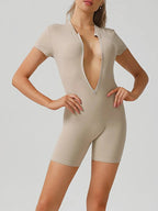 Half Zip Short Sleeve Active Romper - Charmdeals