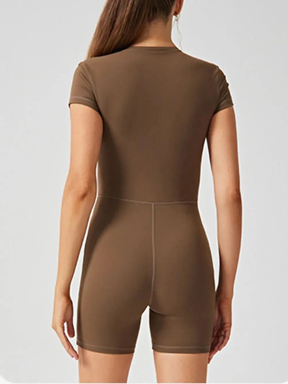 Half Zip Short Sleeve Active Romper - Charmdeals
