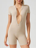 Half Zip Short Sleeve Active Romper - Charmdeals