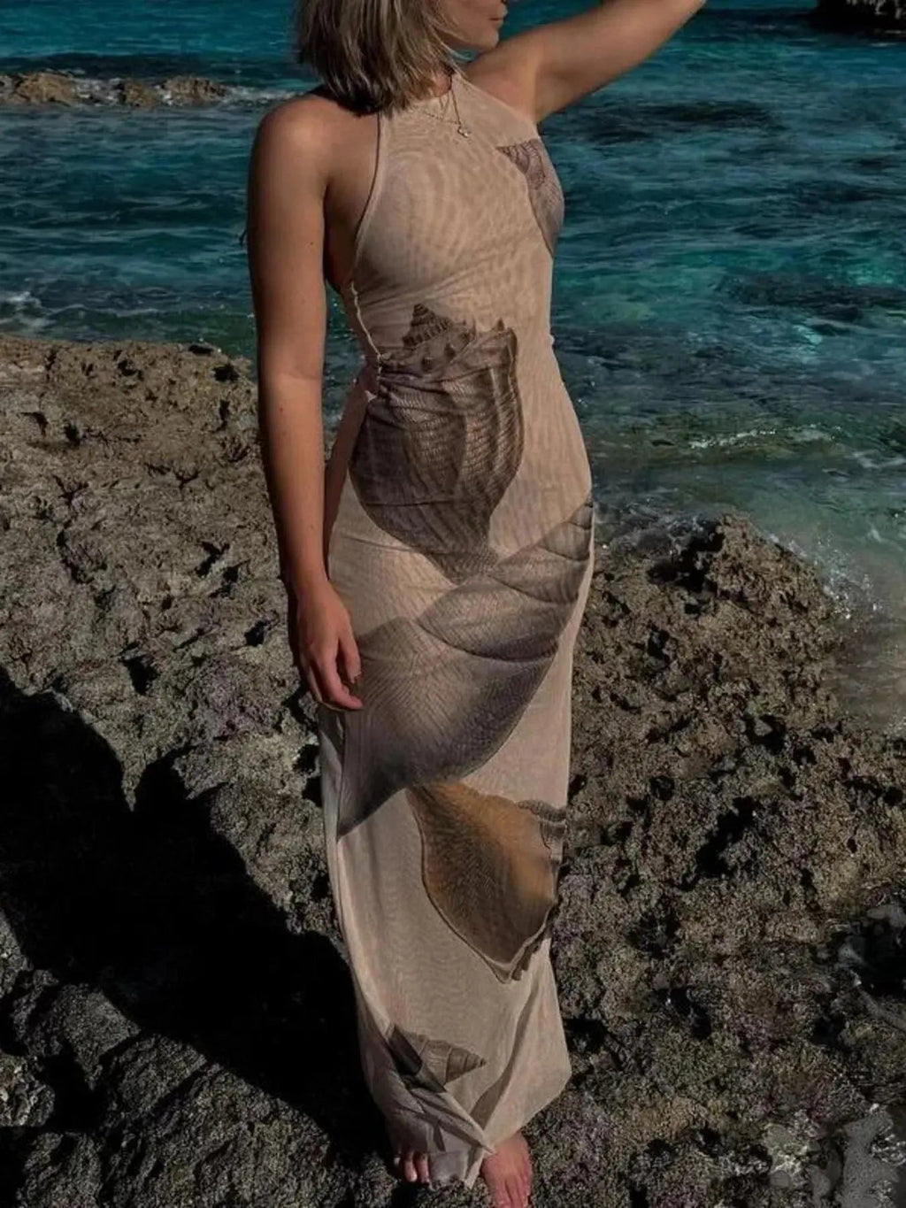 Halter Neck Bodycon Maxi Dress - Charmdeals