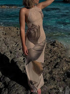 Halter Neck Bodycon Maxi Dress - Charmdeals