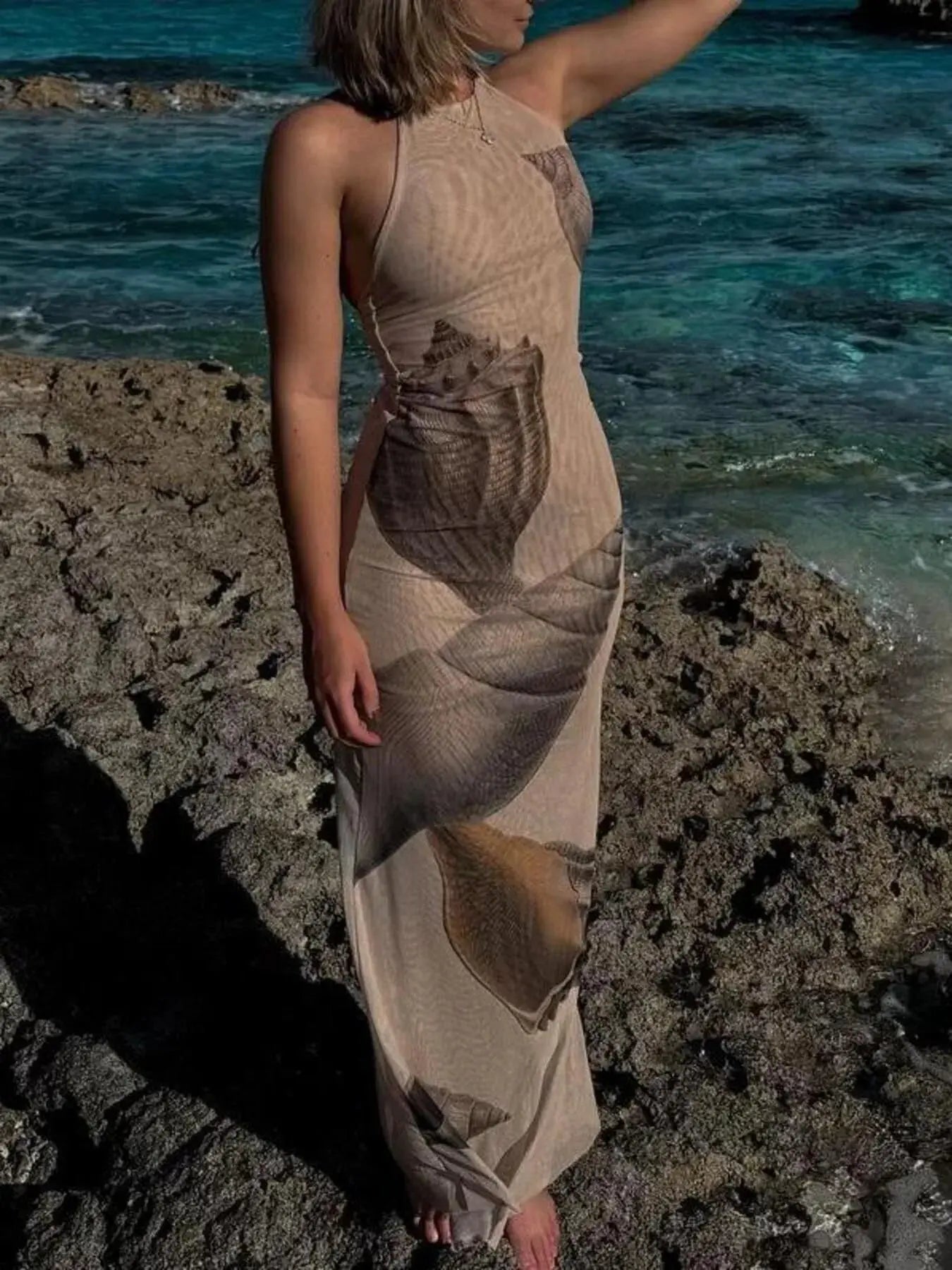 Halter Neck Bodycon Maxi Dress - Charmdeals