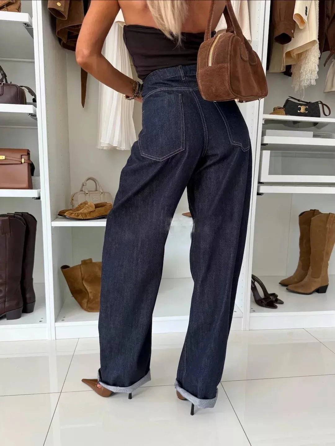 High - Waisted Wide - Leg Washed Jeans - Charmdeals