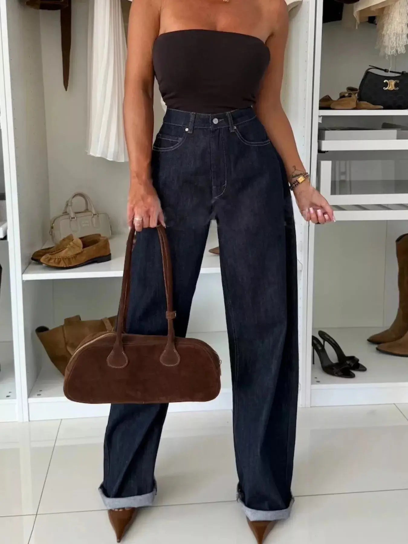 High - Waisted Wide - Leg Washed Jeans - Charmdeals