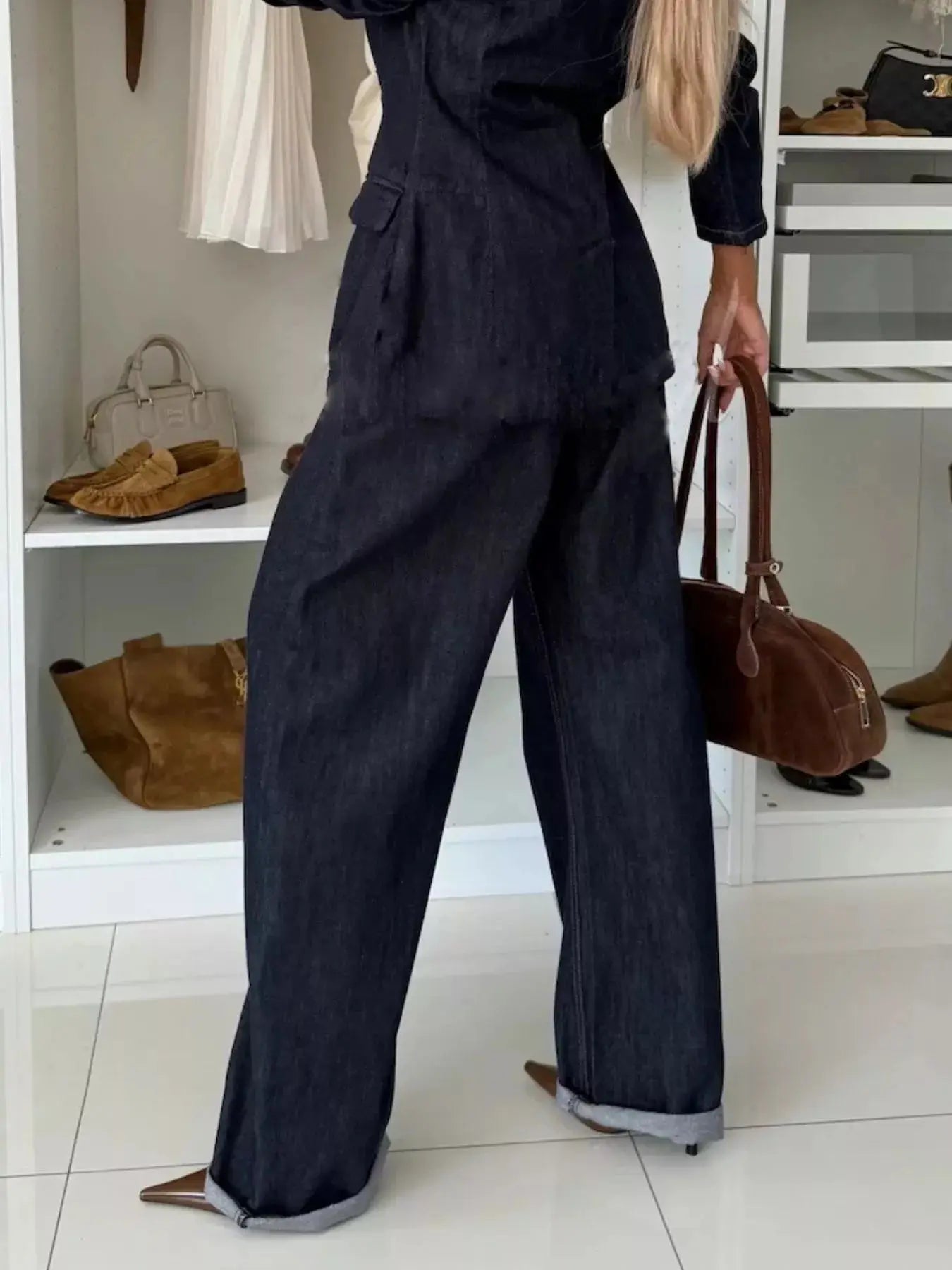 High - Waisted Wide - Leg Washed Jeans - Charmdeals