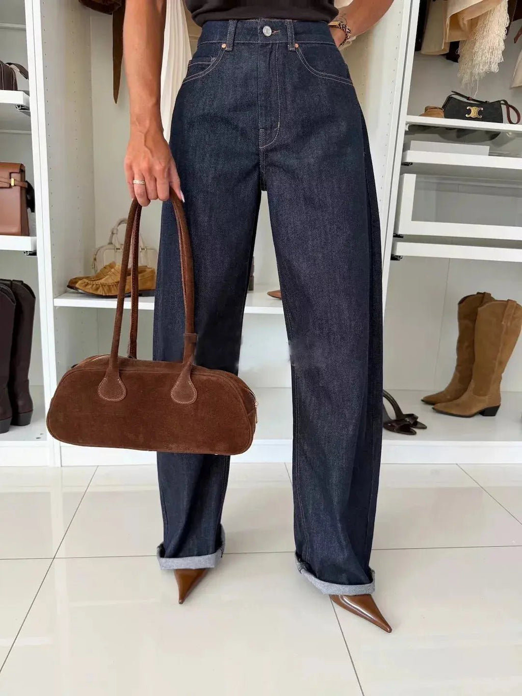 High - Waisted Wide - Leg Washed Jeans - Charmdeals