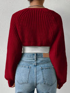 Honey Open Front Long Sleeve Cropped Cardigan - Charmdeals