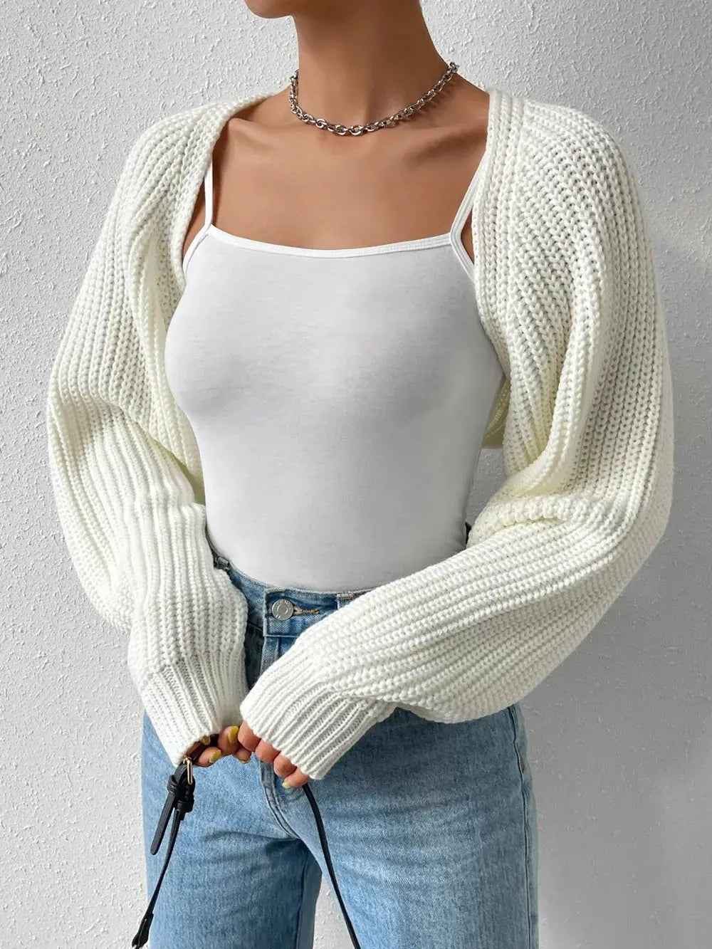 Honey Open Front Long Sleeve Cropped Cardigan - Charmdeals