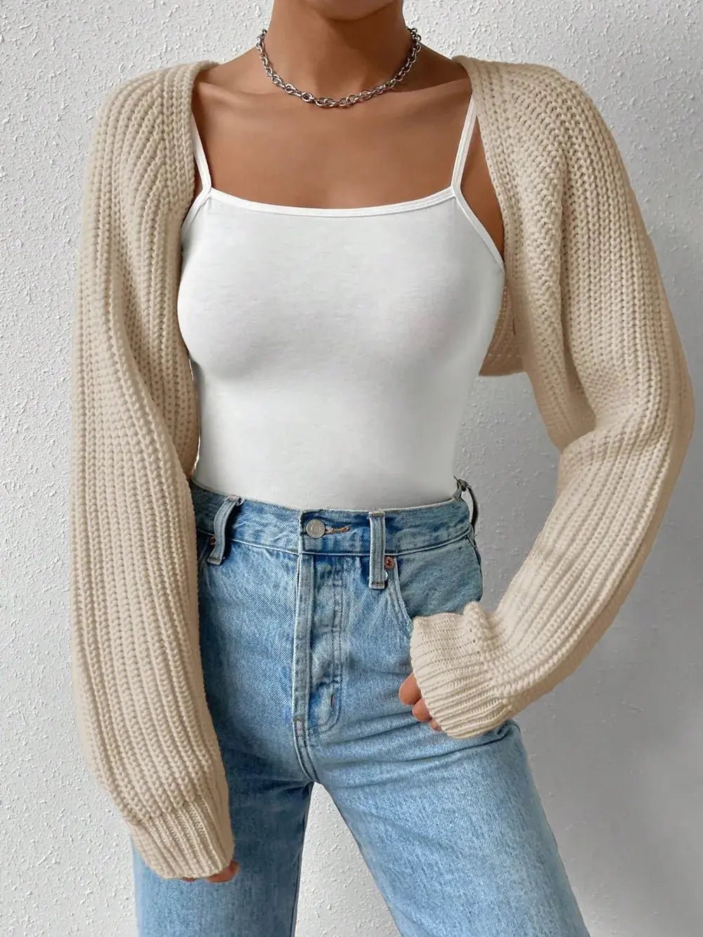 Honey Open Front Long Sleeve Cropped Cardigan - Charmdeals
