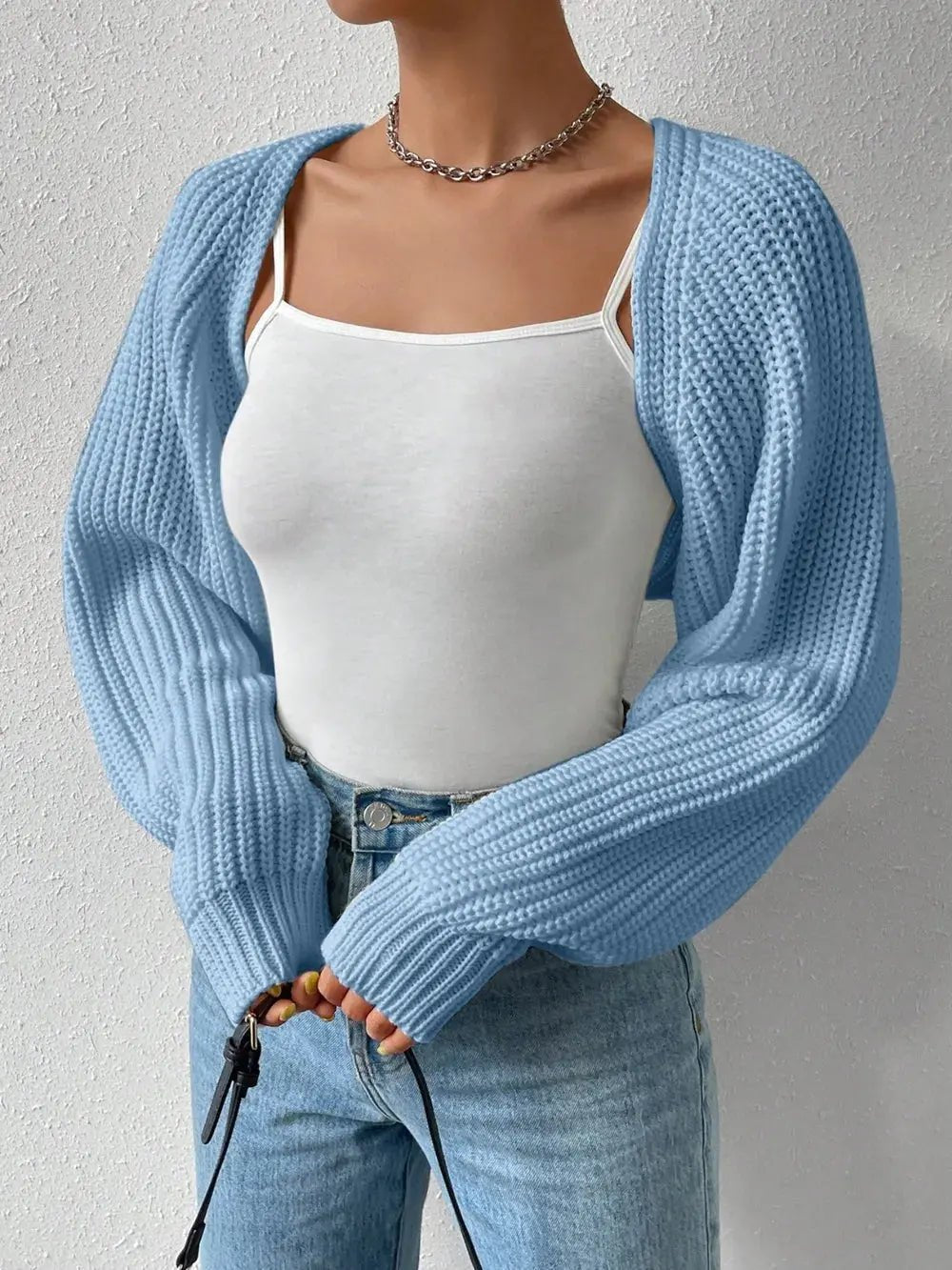 Honey Open Front Long Sleeve Cropped Cardigan - Charmdeals