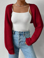 Honey Open Front Long Sleeve Cropped Cardigan - Charmdeals