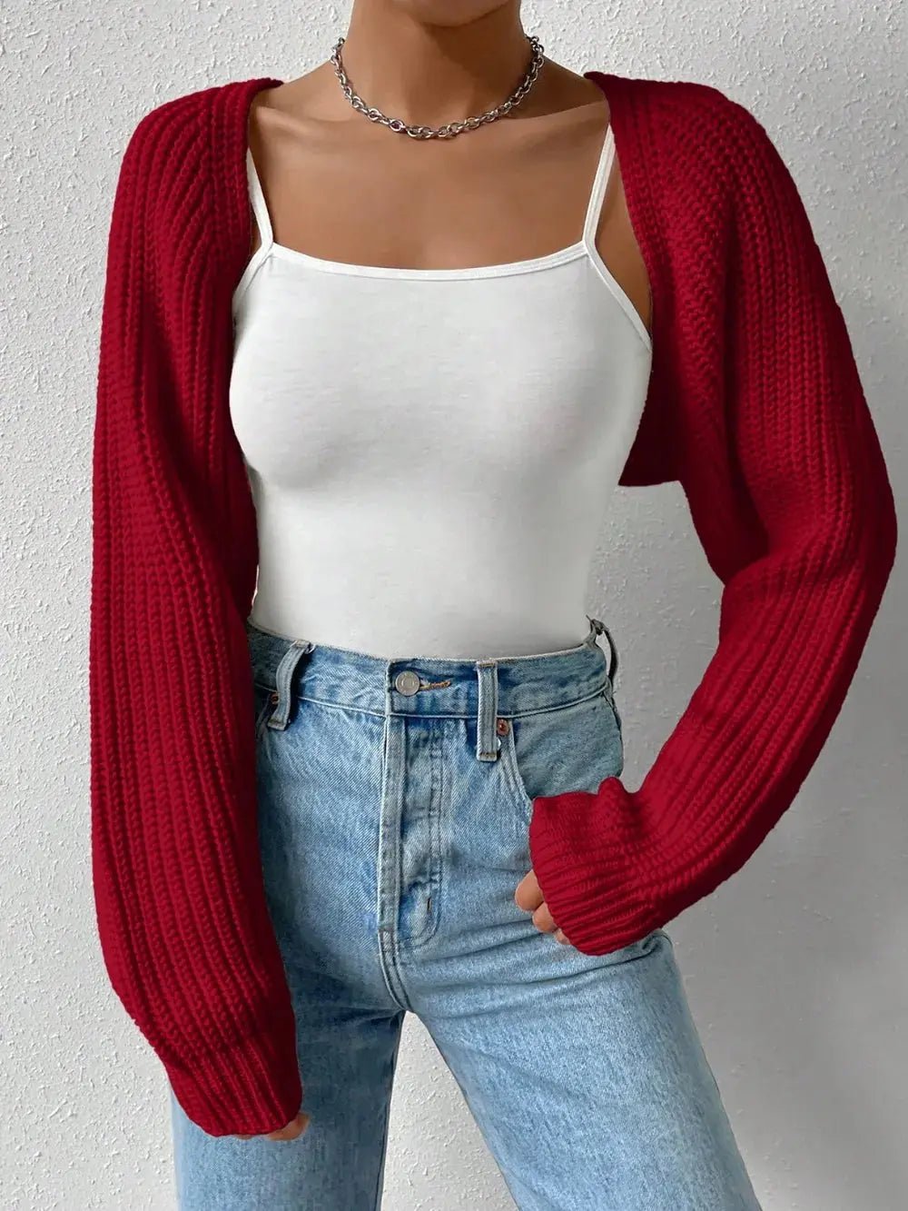 Honey Open Front Long Sleeve Cropped Cardigan - Charmdeals