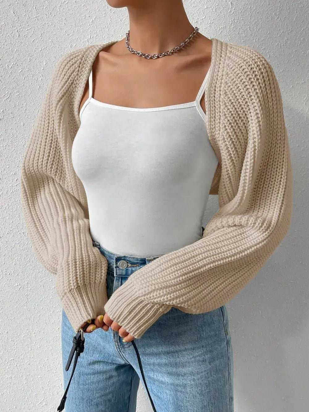 Honey Open Front Long Sleeve Cropped Cardigan - Charmdeals