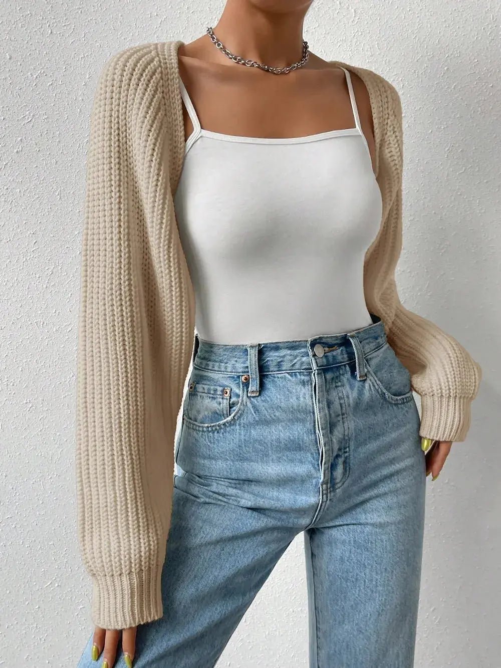 Honey Open Front Long Sleeve Cropped Cardigan - Charmdeals