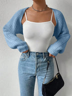 Honey Open Front Long Sleeve Cropped Cardigan - Charmdeals