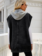 Hooded Sleeveless Denim Top with Pockets - Charmdeals