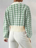 Houndstooth V - Neck Button Up Cardigan - Charmdeals