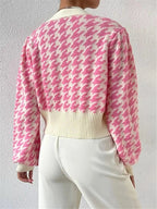 Houndstooth V - Neck Button Up Cardigan - Charmdeals