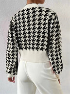 Houndstooth V - Neck Button Up Cardigan - Charmdeals