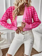 Houndstooth V - Neck Button Up Cardigan - Charmdeals