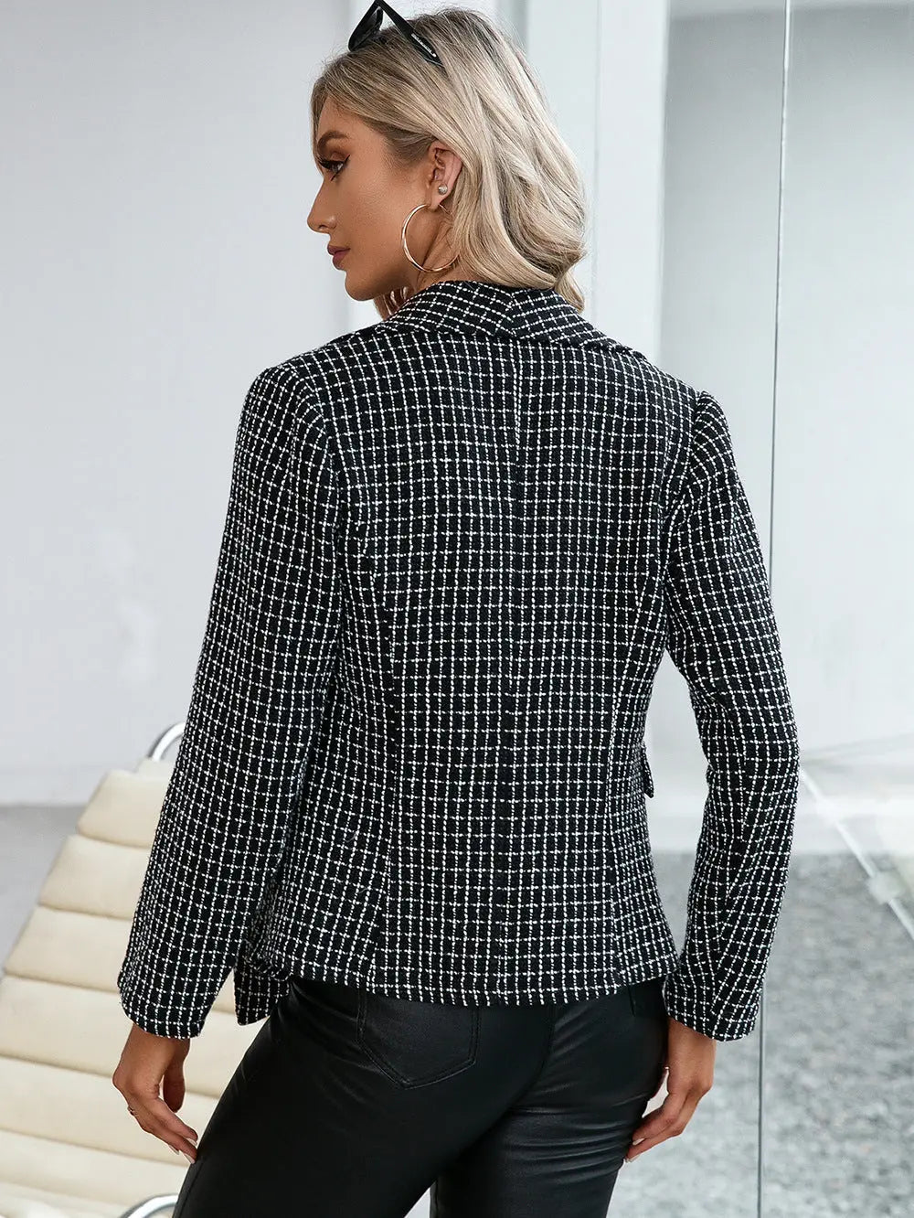 Ivy Lane Plaid Double Breasted Long Sleeve Jacket - Charmdeals