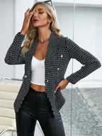 Ivy Lane Plaid Double Breasted Long Sleeve Jacket - Charmdeals