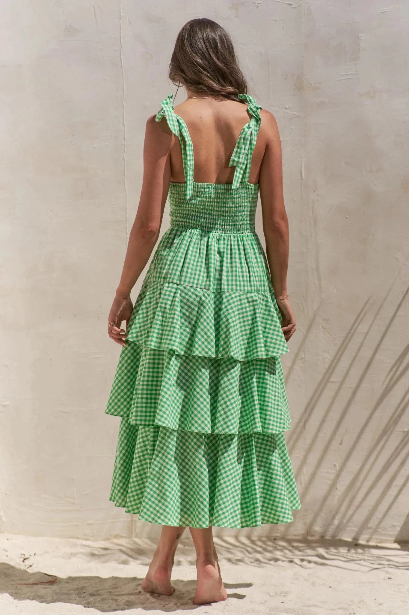 Jade By Jane Full Size Sleeveless Gingham Print Tiered Midi Dress Plus Size - Charmdeals