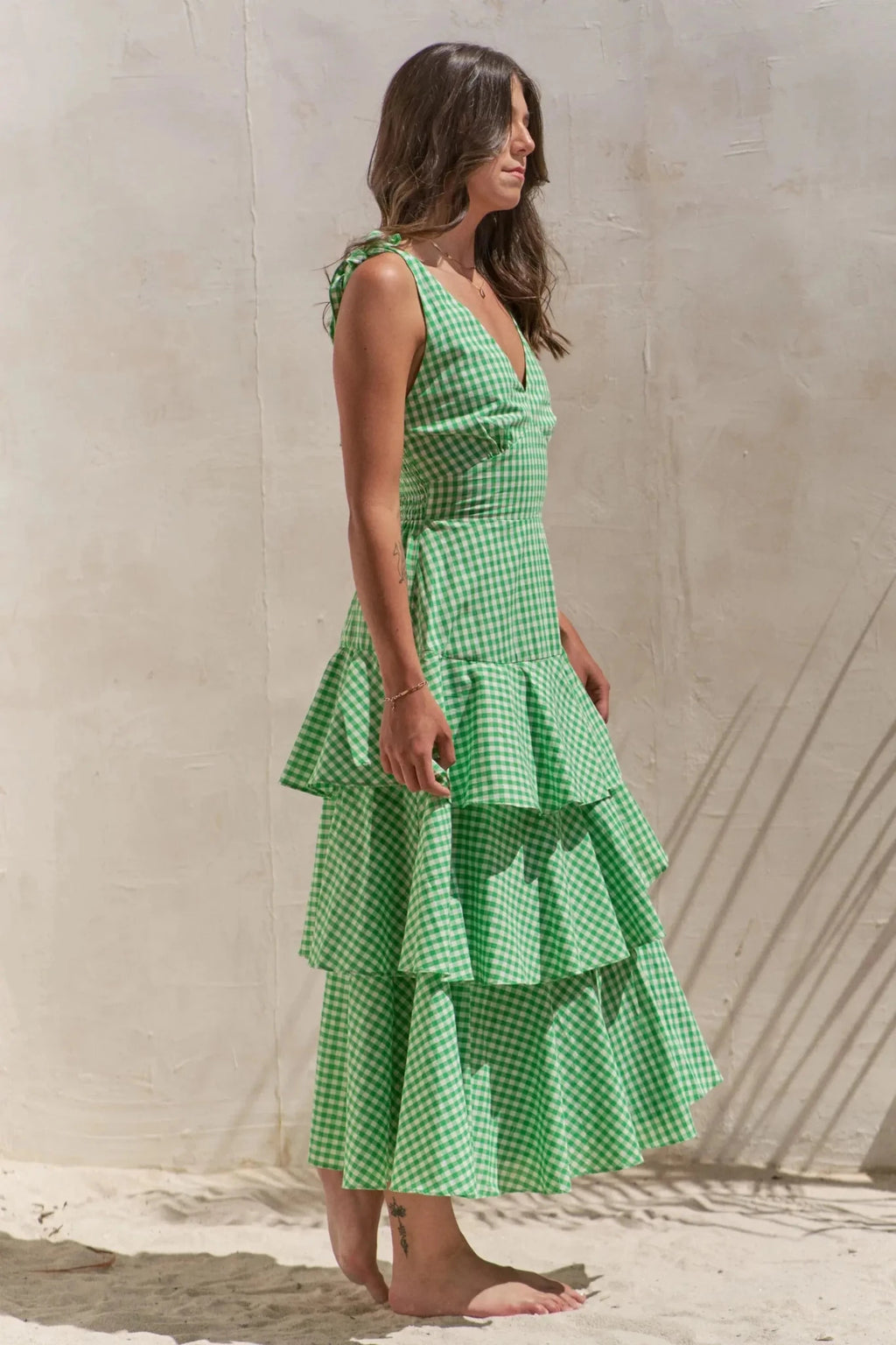 Jade By Jane Full Size Sleeveless Gingham Print Tiered Midi Dress Plus Size - Charmdeals