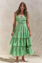 Jade By Jane Full Size Sleeveless Gingham Print Tiered Midi Dress Plus Size - Charmdeals