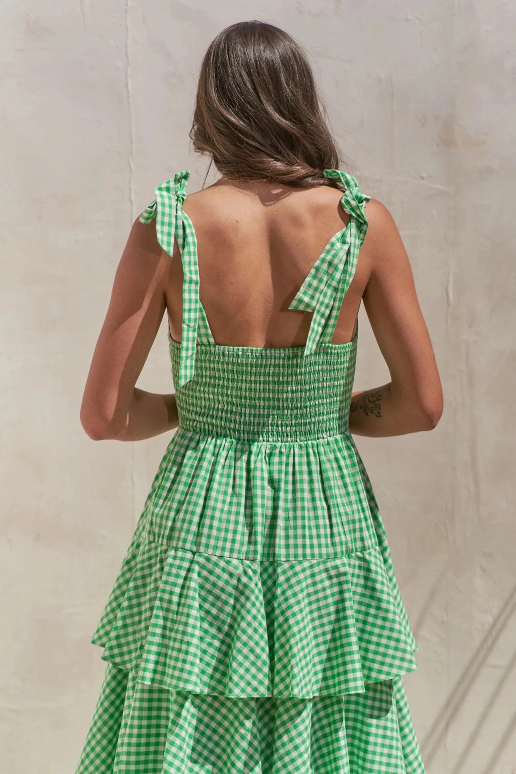 Jade By Jane Full Size Sleeveless Gingham Print Tiered Midi Dress Plus Size - Charmdeals