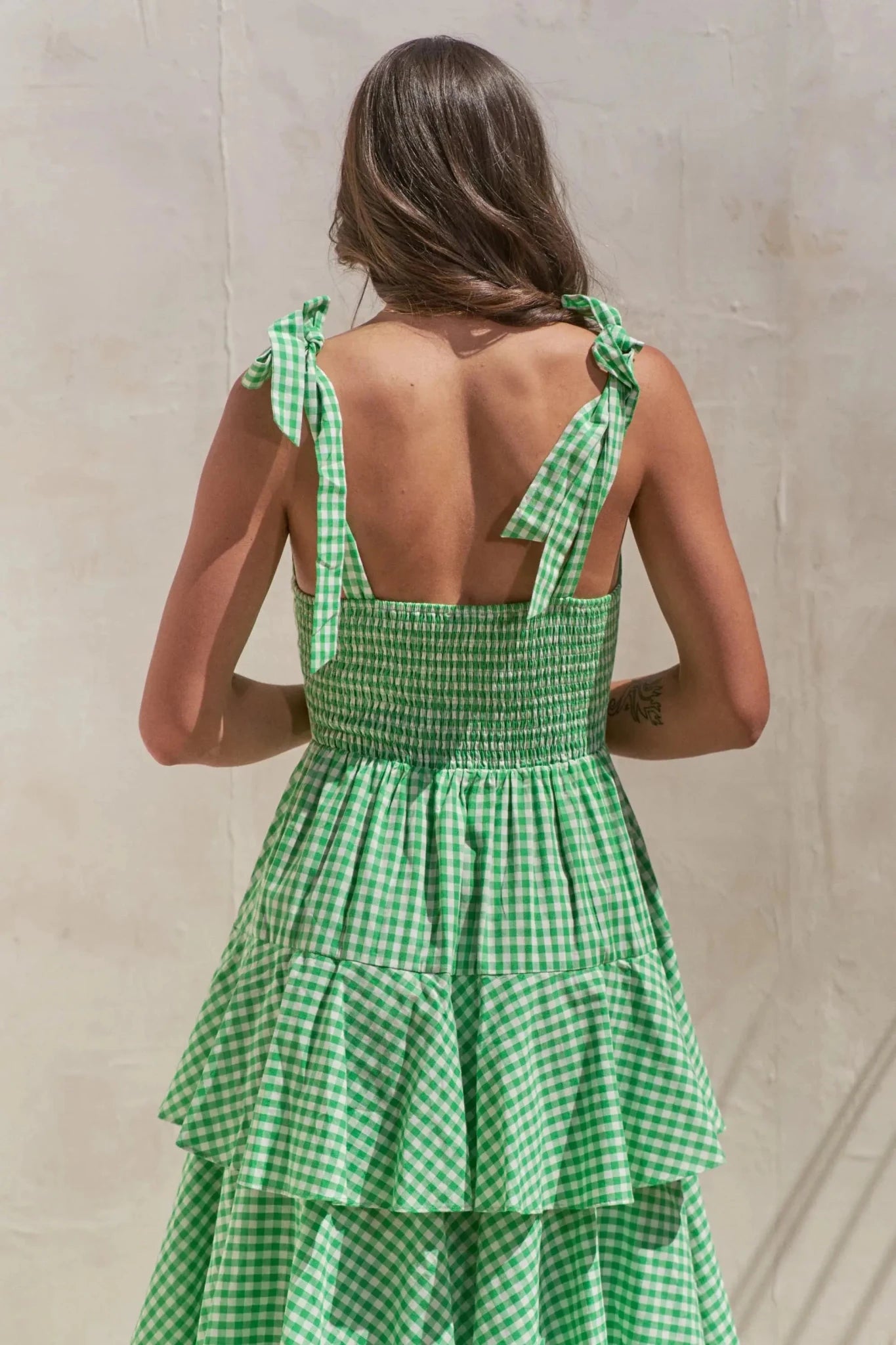 Jade By Jane Full Size Sleeveless Gingham Print Tiered Midi Dress Plus Size - Charmdeals
