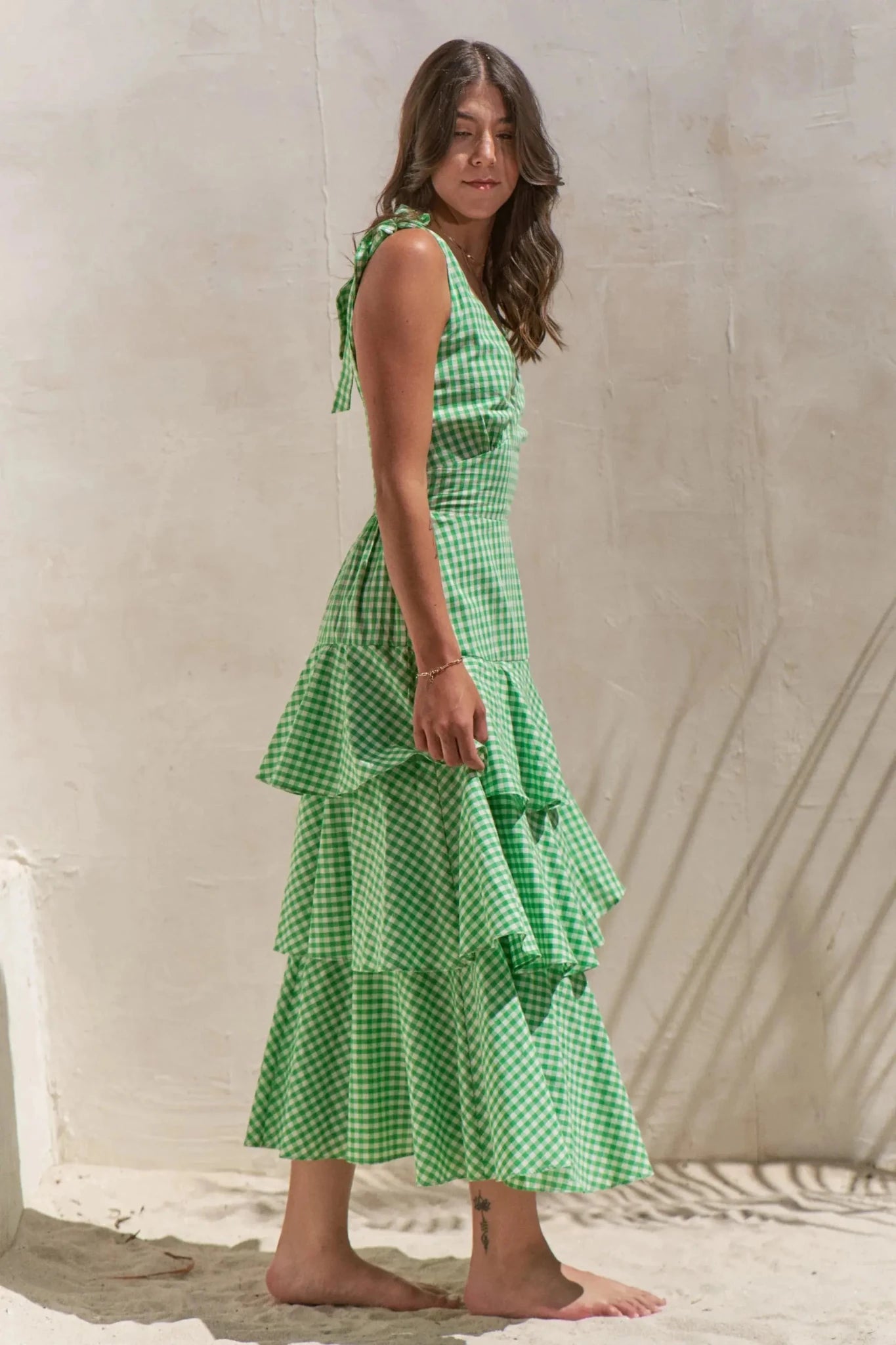 Jade By Jane Full Size Sleeveless Gingham Print Tiered Midi Dress Plus Size - Charmdeals