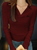 Johnny Collar Long Sleeve T-Shirt - Charmdeals