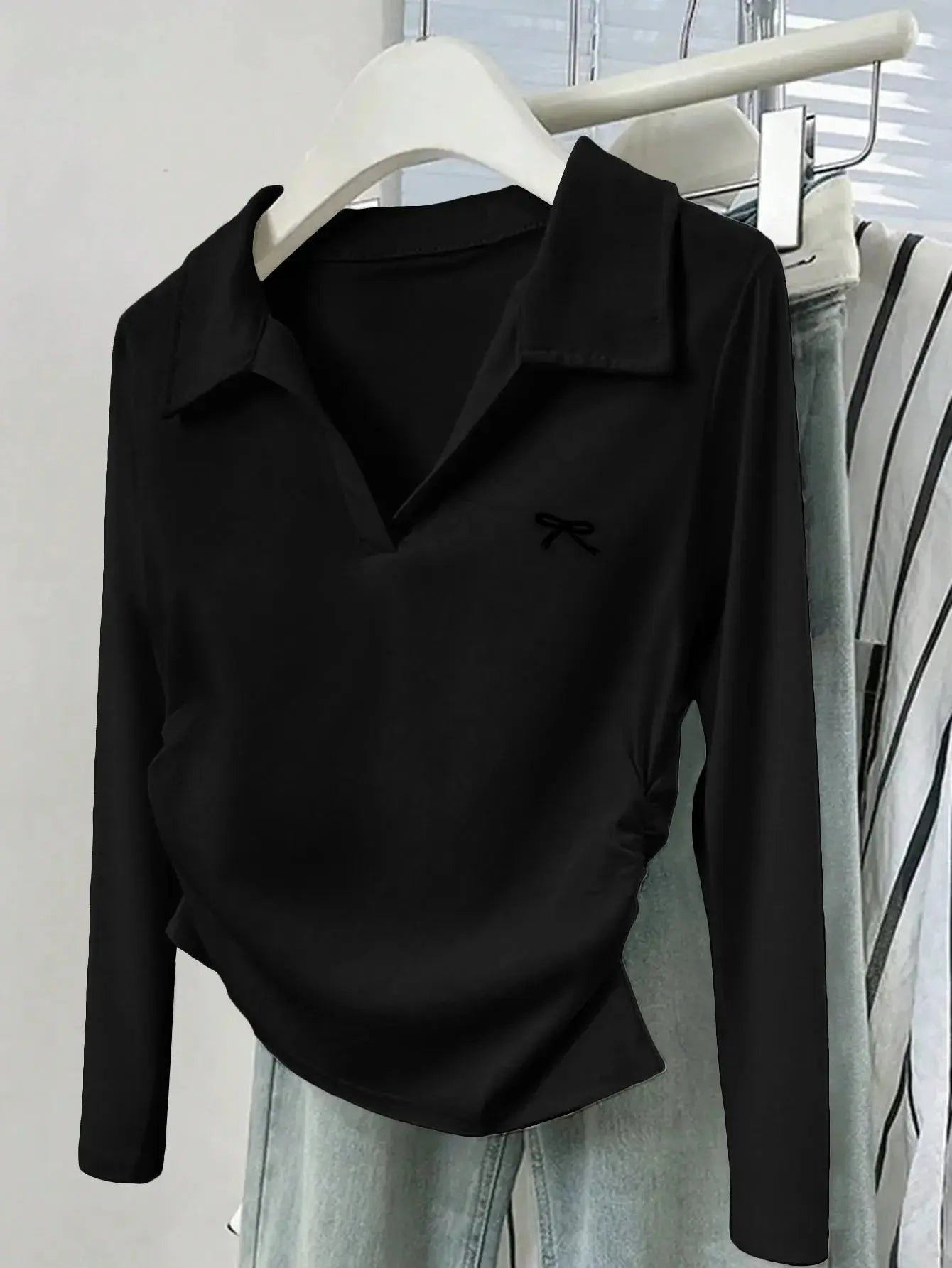 Johnny Collar Long Sleeve T-Shirt - Charmdeals