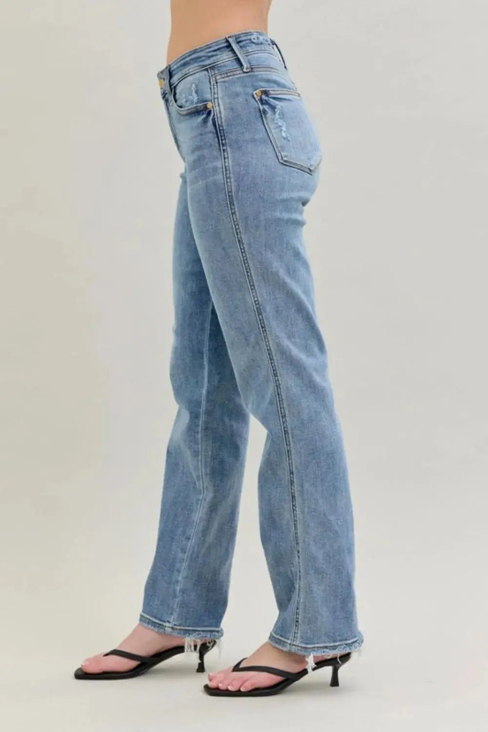 Judy Blue Frayed Hem Cell Phone Pocket Dad Jeans - Charmdeals