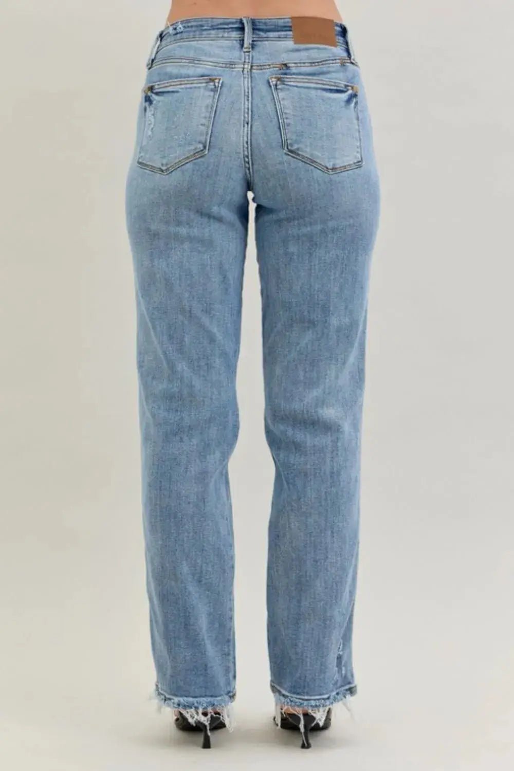 Judy Blue Frayed Hem Cell Phone Pocket Dad Jeans - Charmdeals