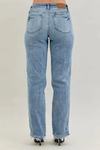 Judy Blue Frayed Hem Cell Phone Pocket Dad Jeans - Charmdeals