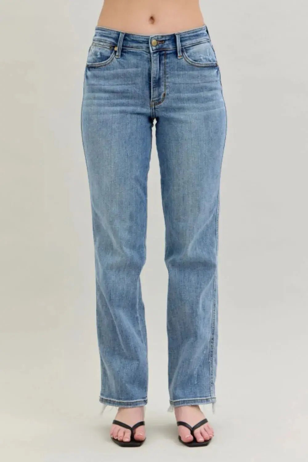 Judy Blue Frayed Hem Cell Phone Pocket Dad Jeans - Charmdeals