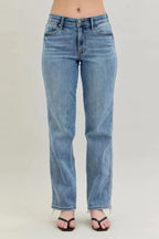 Judy Blue Frayed Hem Cell Phone Pocket Dad Jeans - Charmdeals