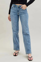 Judy Blue Frayed Hem Cell Phone Pocket Dad Jeans - Charmdeals