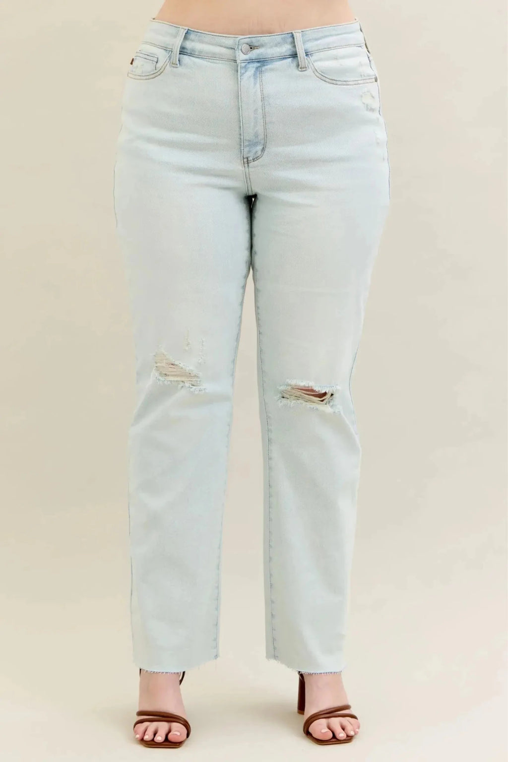 Judy Blue Full Size Destroy & Fray Hem Bootcut Jeans Plus Size - Charmdeals