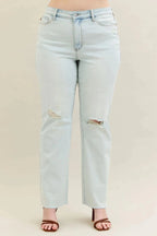 Judy Blue Full Size Destroy & Fray Hem Bootcut Jeans Plus Size - Charmdeals