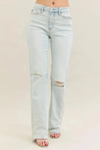 Judy Blue Full Size Destroy & Fray Hem Bootcut Jeans Plus Size - Charmdeals