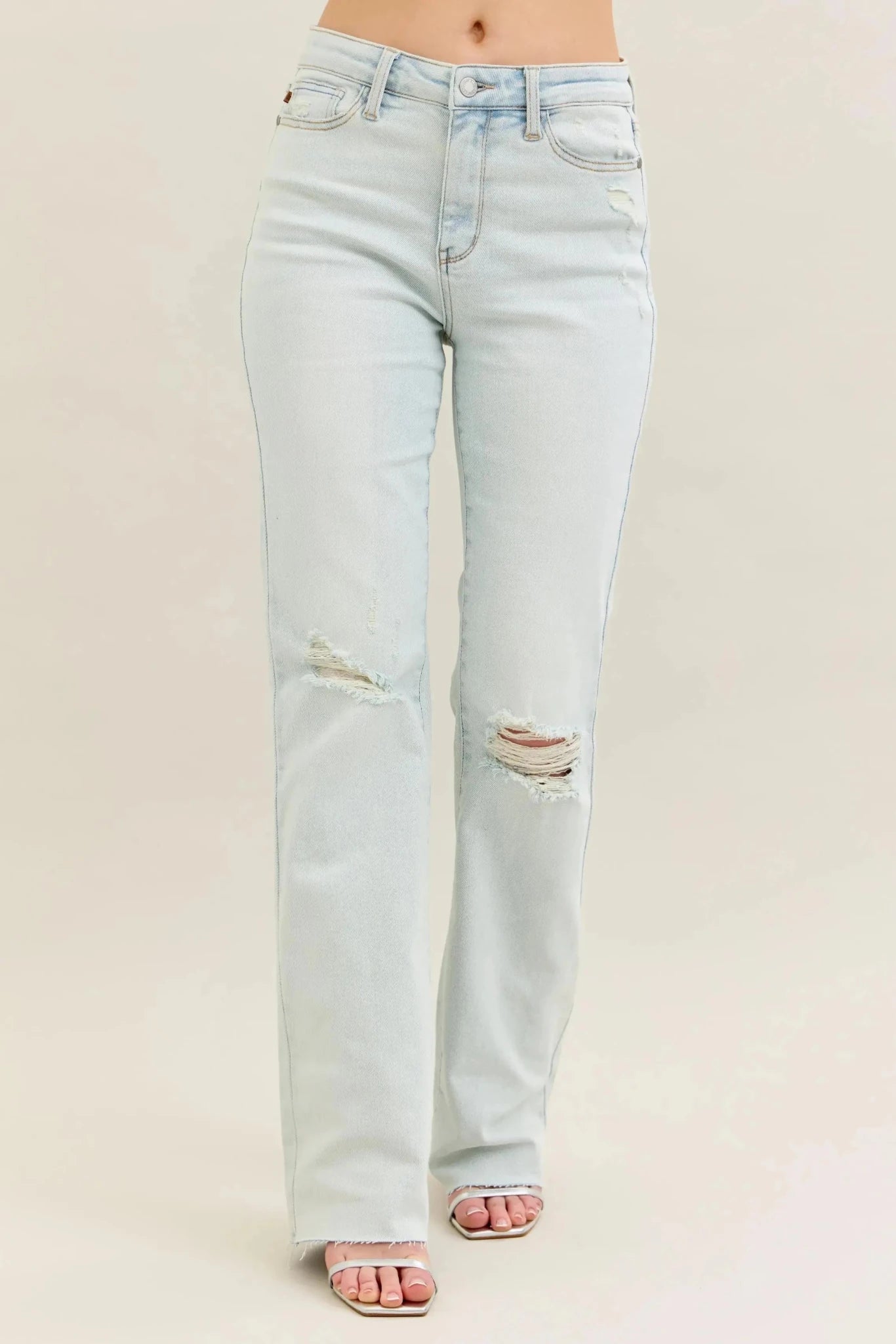 Judy Blue Full Size Destroy & Fray Hem Bootcut Jeans Plus Size - Charmdeals