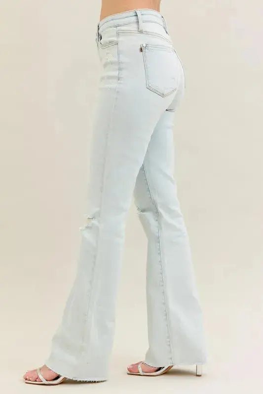 Judy Blue Full Size Destroy & Fray Hem Bootcut Jeans Plus Size - Charmdeals