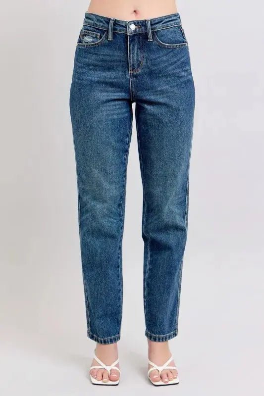 Judy Blue Full Size High Waisted Rigid Magic Non - destroy Straight Leg Jeans Plus Size - Charmdeals